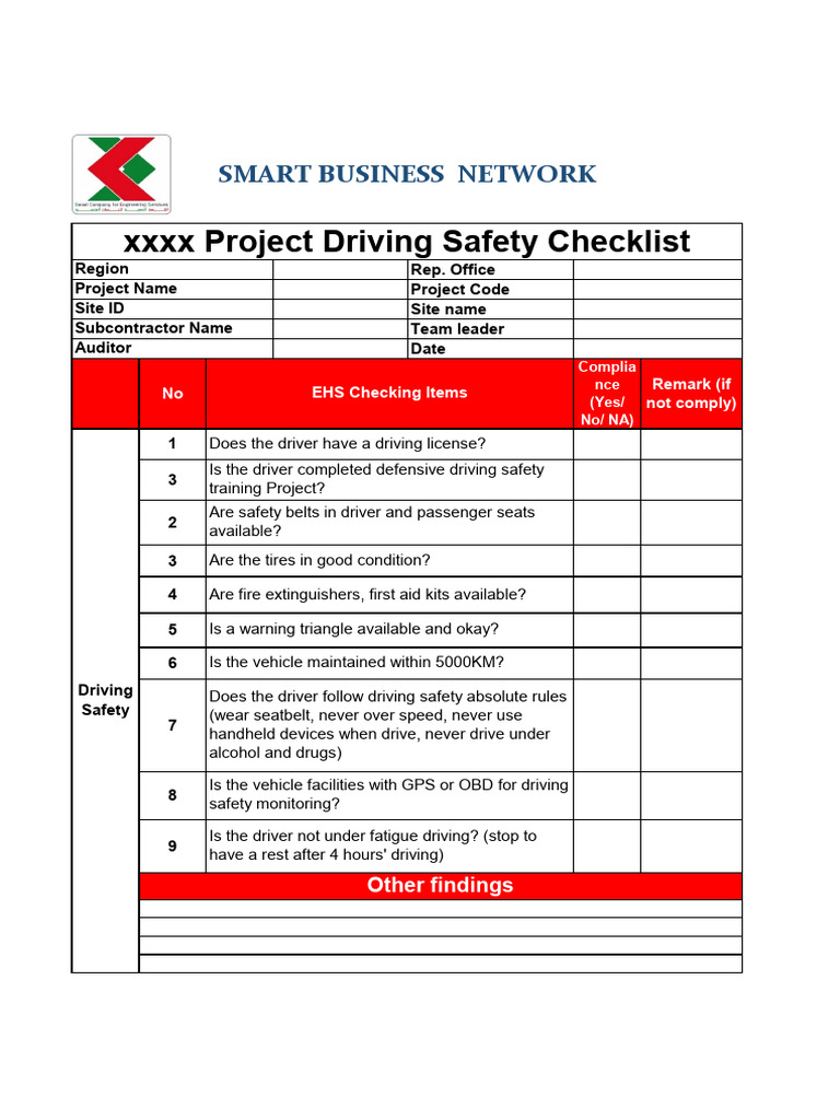 Driving Safety Compliance Checklist | PDF