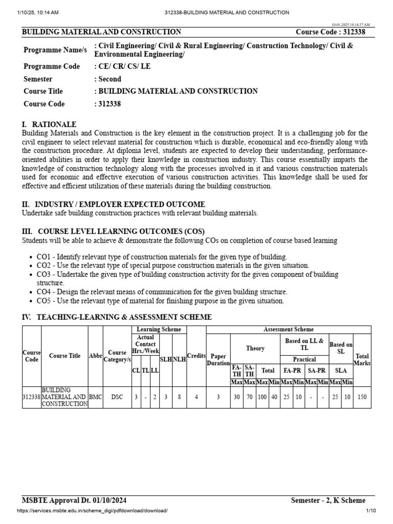 Building Materials and Construction Course | PDF | Masonry | Building ...