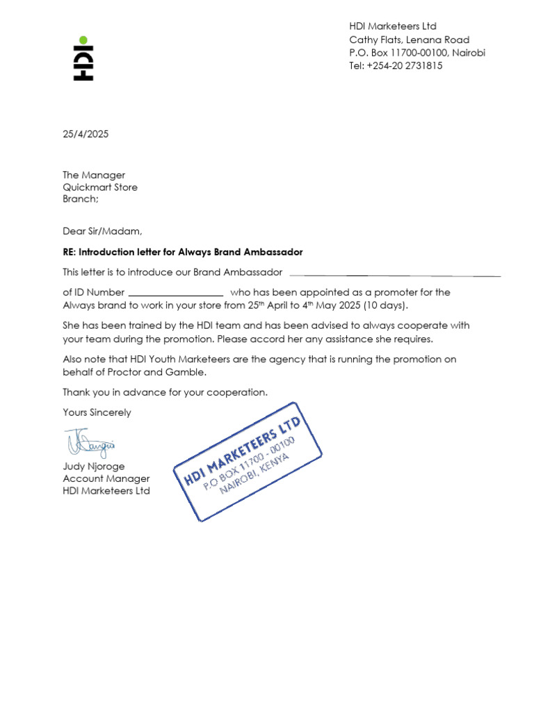 BA Introduction Letter Quickmart April 2025 | PDF