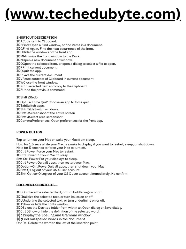Essential Mac Keyboard Shortcuts | PDF | Finder (Software) | Booting