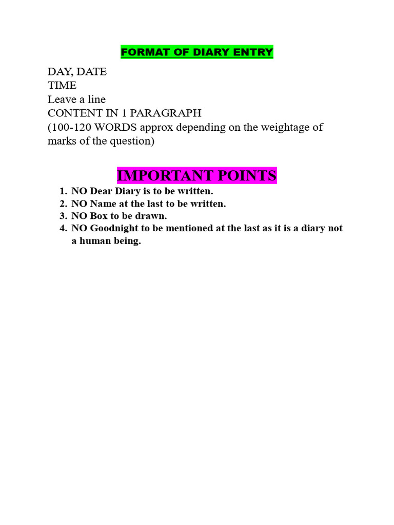 Diary Entry Format Guidelines | PDF