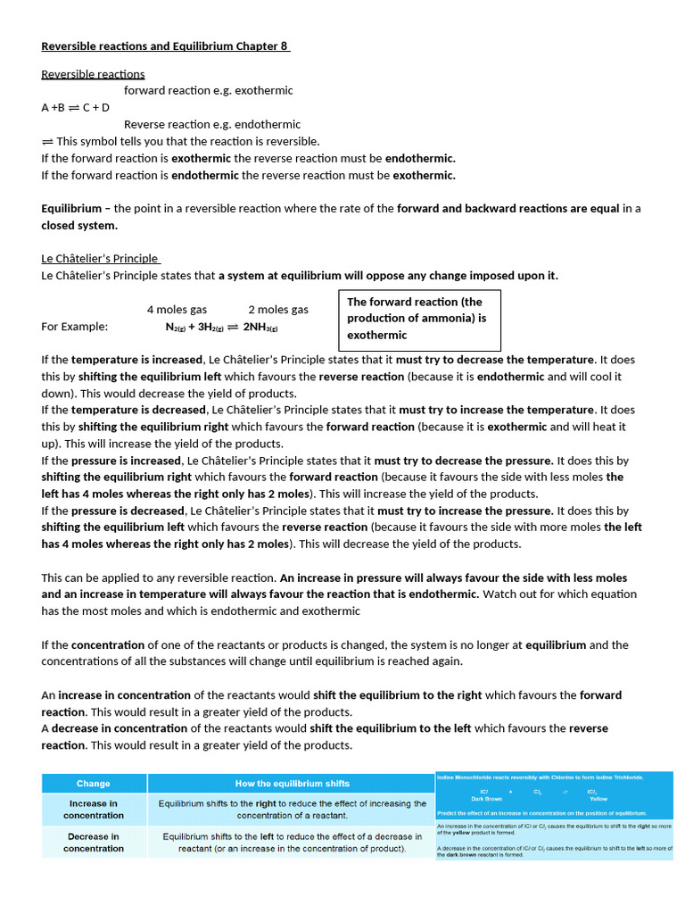 CHEMISTRY Reversible Reactions and Equilibrium CHEMISTRY | PDF ...