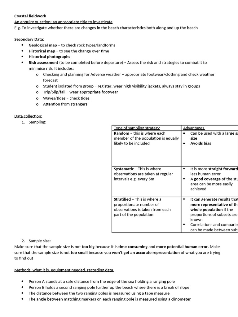 Coastal Fieldwork Techniques Overview | PDF | Sampling (Statistics)