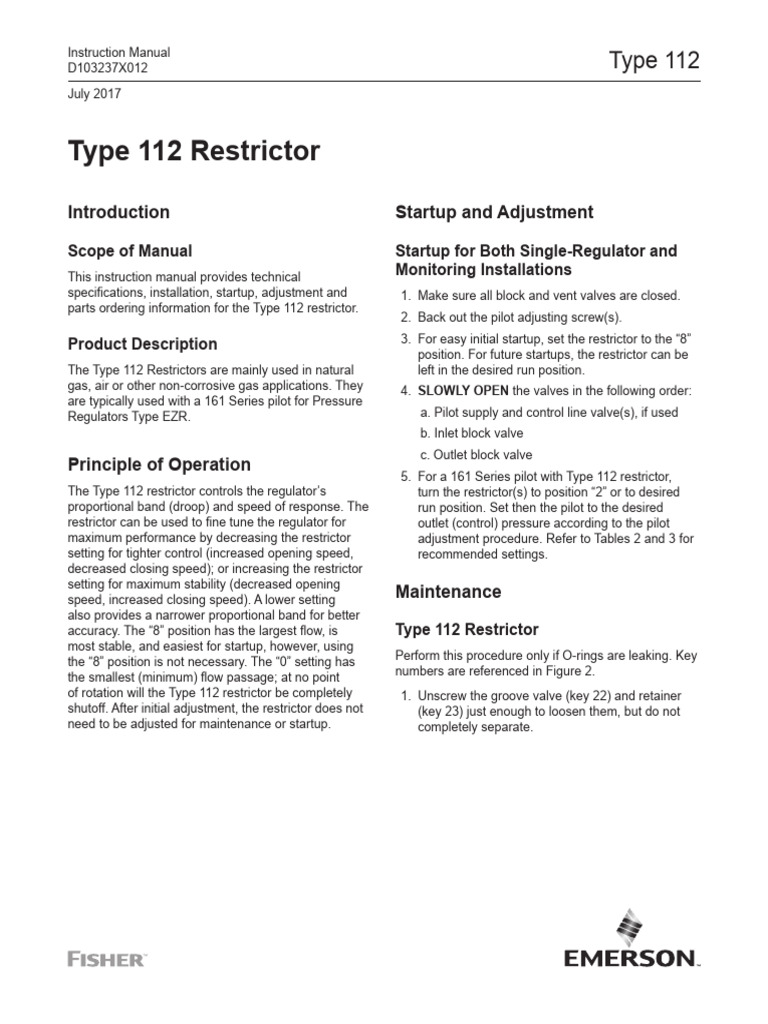 Type 112 Restrictor Instruction Manual | PDF | Valve | Gases