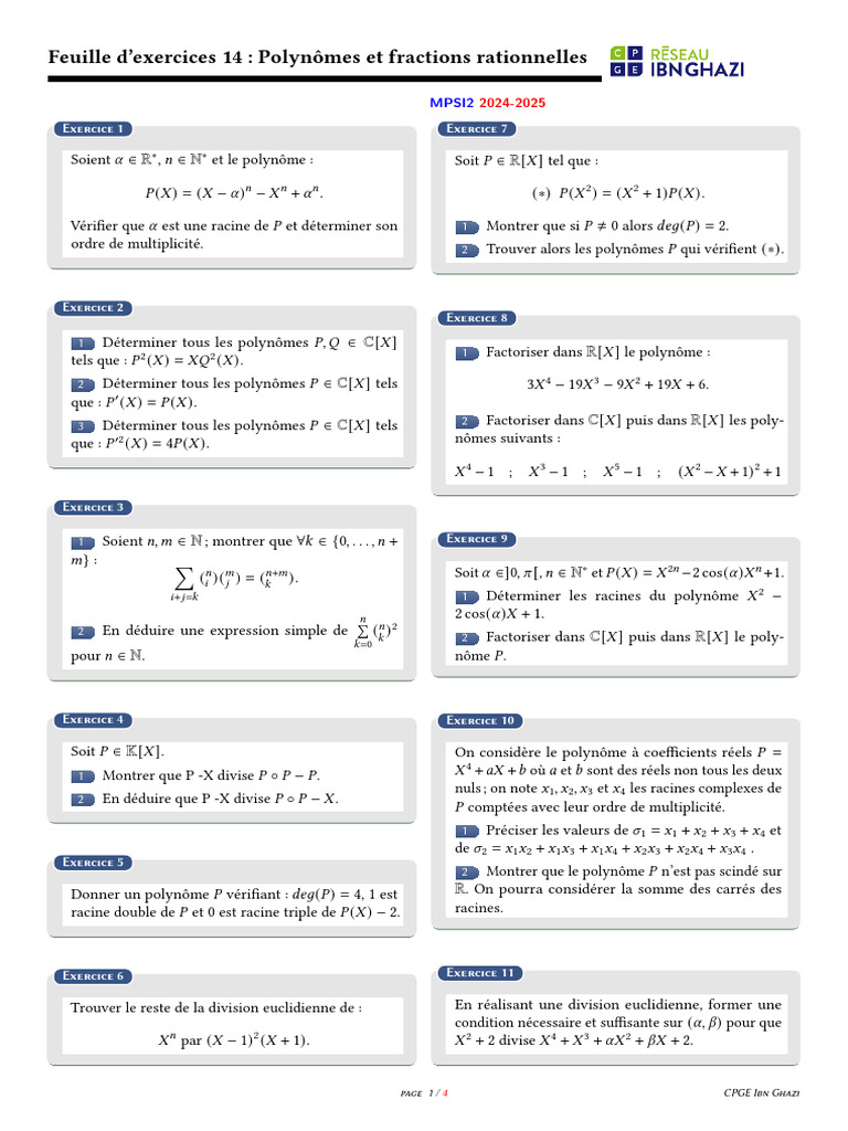 Exercices sur les polynômes et fractions | PDF | Zéro d'une fonction ...
