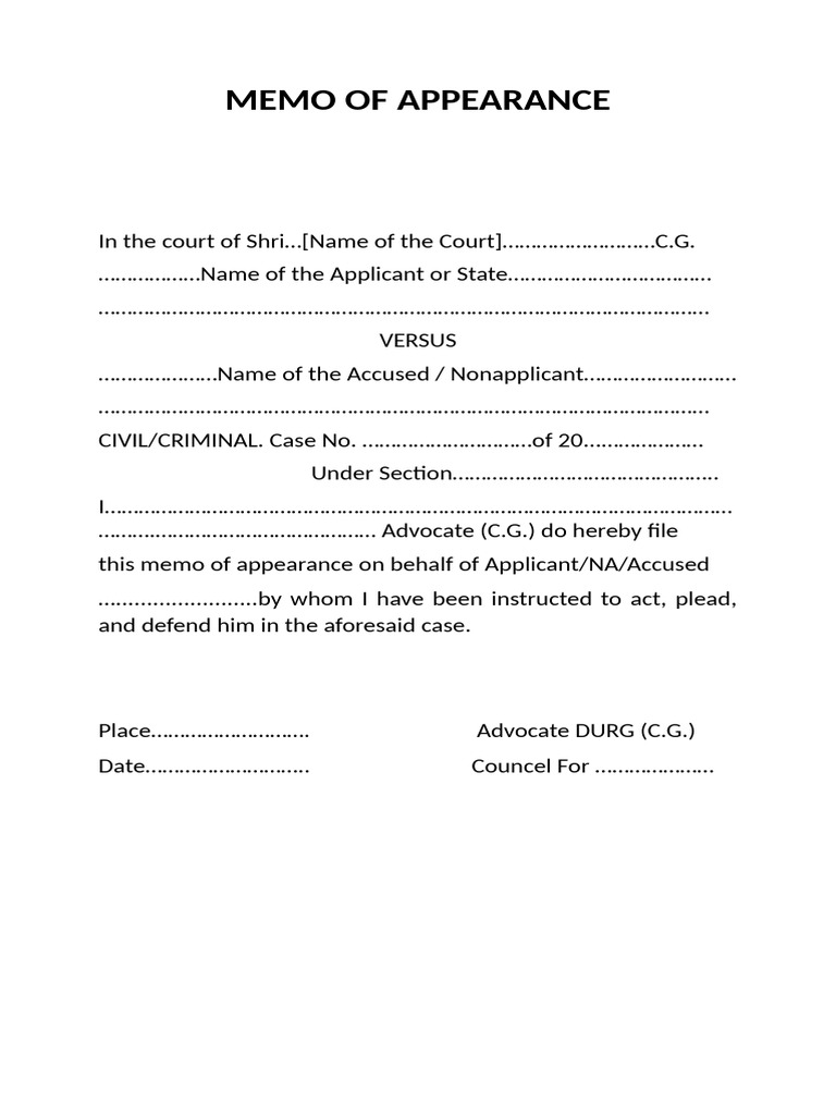 Memo of Appearance for Court Case | PDF