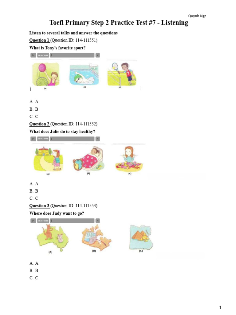 Toefl Primary Test 7 - Listening | PDF