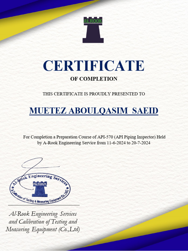 API-570 Piping Inspector Course Certificate | PDF