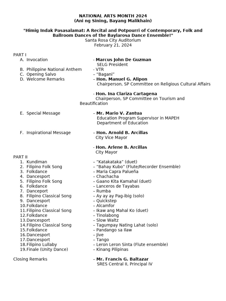 Kinang Pilipinas: Arts Month Recital | PDF | Performing Arts | Social Dance