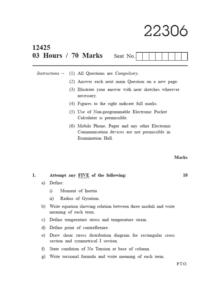 Engineering Mechanics Exam 2024 | PDF | Bending | Stress (Mechanics)