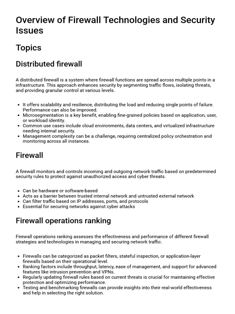 Overview of Firewall Technologies and Security Issues: Topics | PDF ...