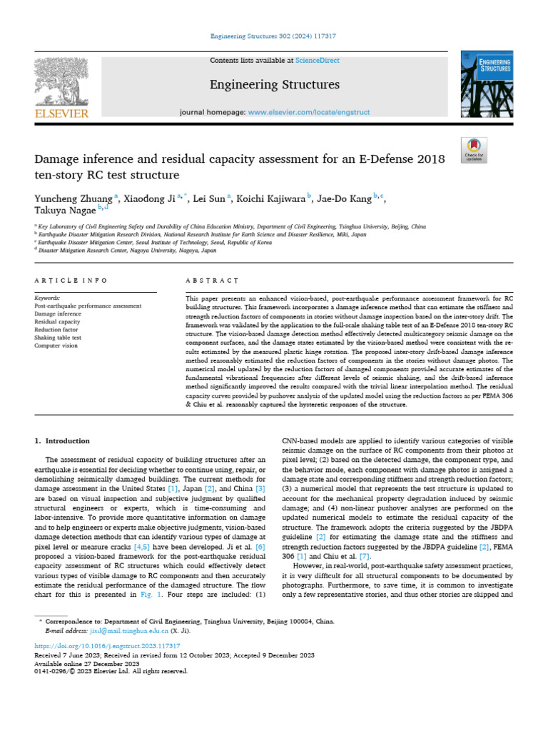 2024, Damage Inference and Residual Capacity Assessment For An E ...