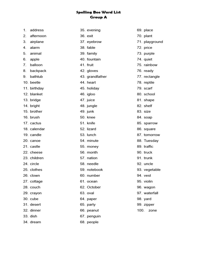 Grade 2 Spelling Bee Word List | PDF
