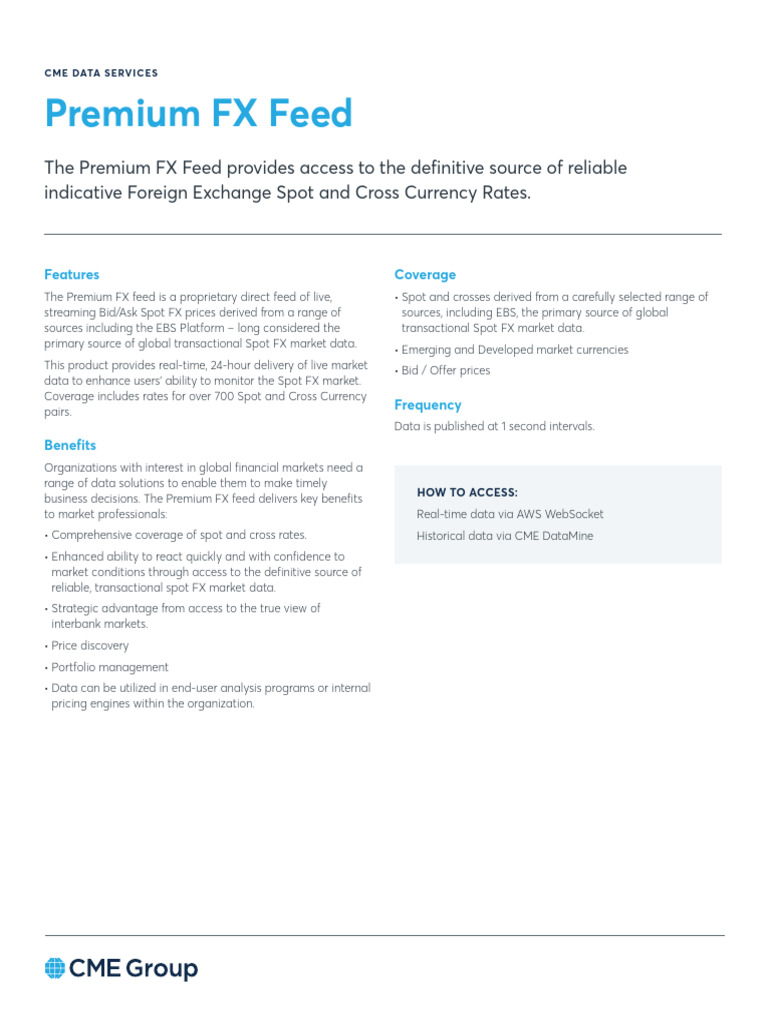 Premium FX Data Feed Fact Sheet | PDF | New York Mercantile Exchange |  Foreign Exchange Market