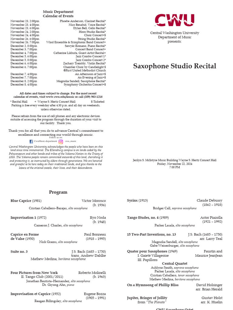Saxophone Studio Recital | PDF | Concert | Saxophone
