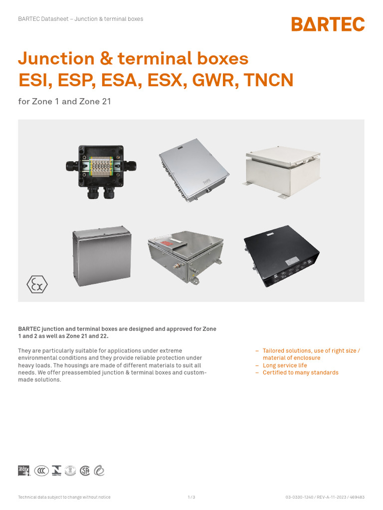 BARTEC TNCN Junction Boxes Overview | PDF | Electricity | Electrical ...