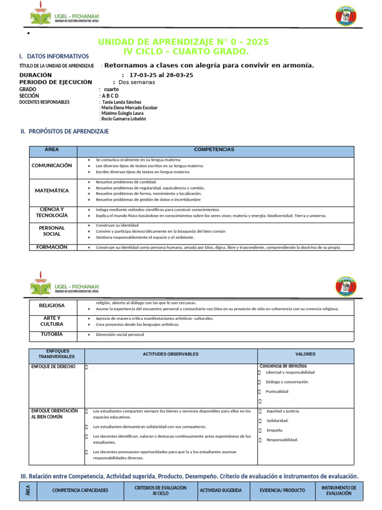 UNIDAD DE APRENDIZAJE 2025 | PDF | Evaluación | Aprendizaje