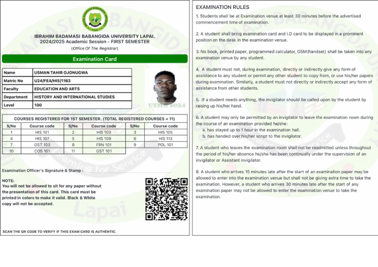 U24FEAHIS1163 Exam Card | PDF