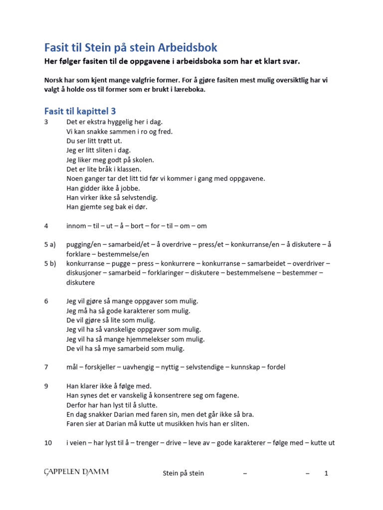 Fasit 3til Stein P Stein Arbeidsbok. Kap 03 | PDF
