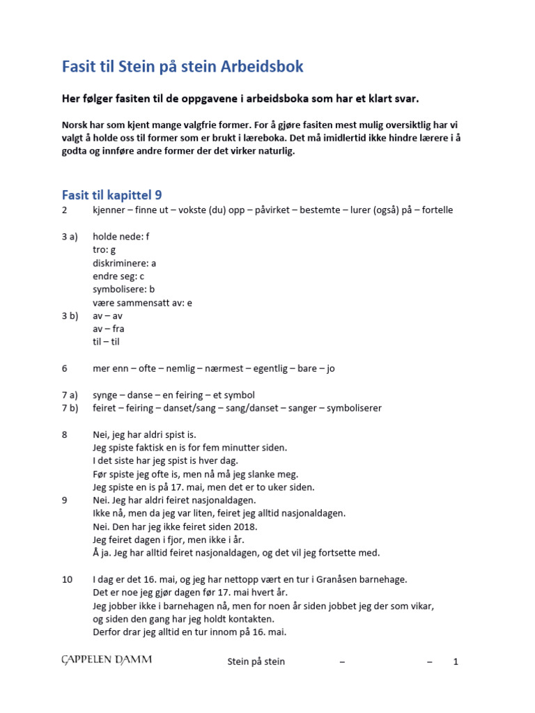 Fasit Til Stein P Stein Arbeidsbok. Kap 09 | PDF