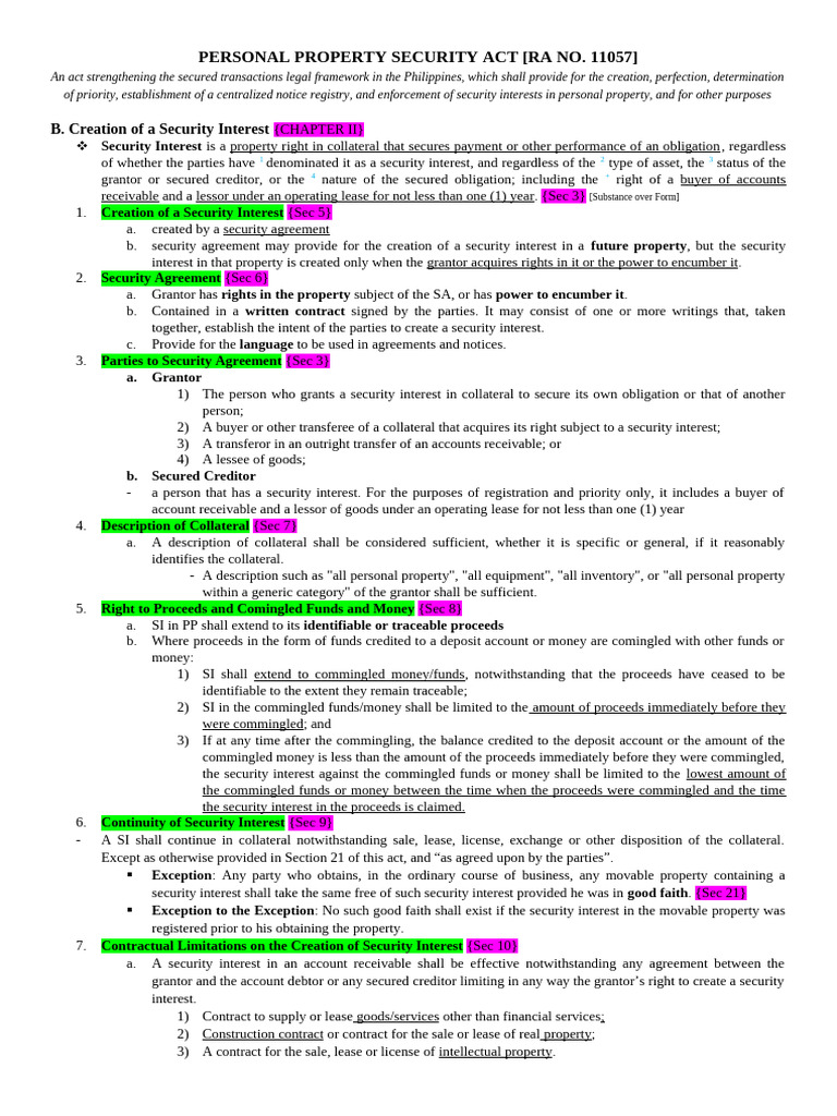 Creation of Security Interest Overview | PDF | Security Interest | Lease