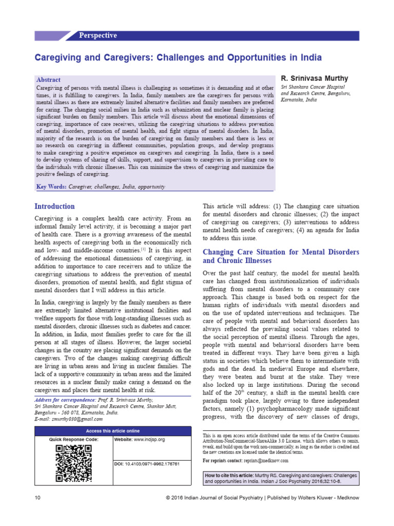 Caregiving Challenges in India | PDF | Caregiver | Mental Disorder