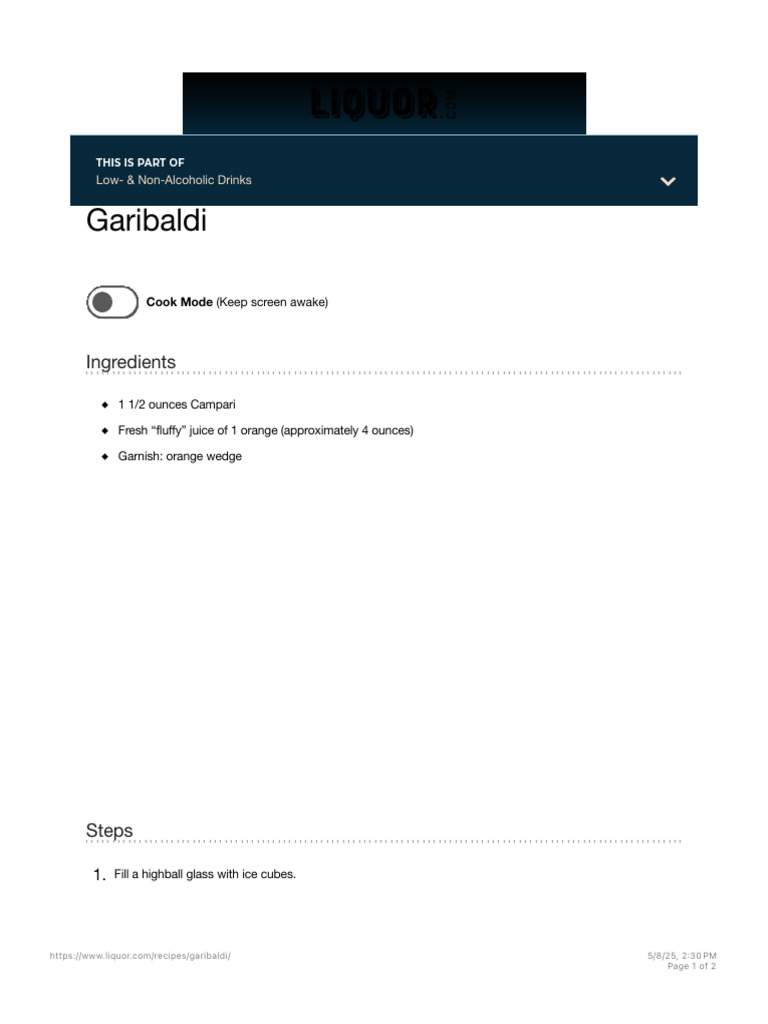 Garibaldi Cocktail Recipe | PDF