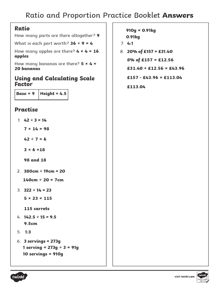 Year 6 SATs - Ratio and Proportion Answers | PDF
