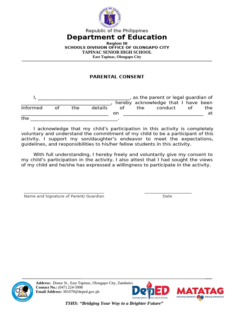 Parental Consent Form for TSHS Activities | PDF