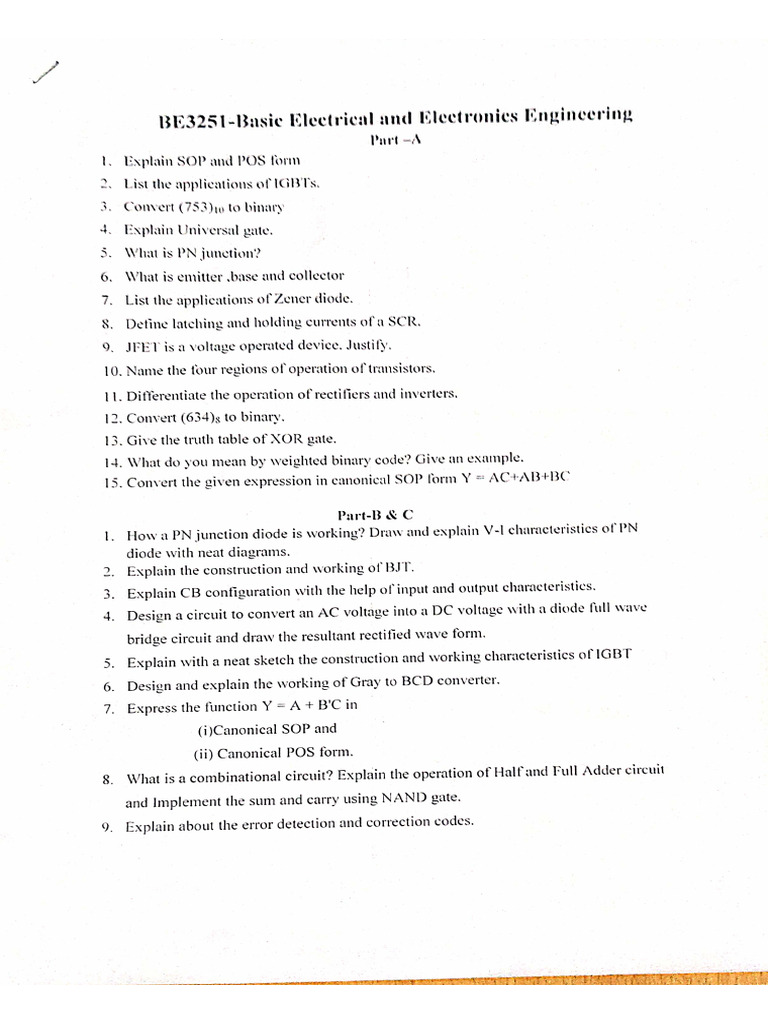 Internal 2 BEEE Questions Bank | PDF