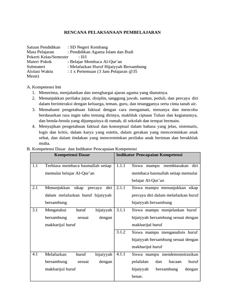 Rencana Pembelajaran PAI Kelas 2 SD | PDF