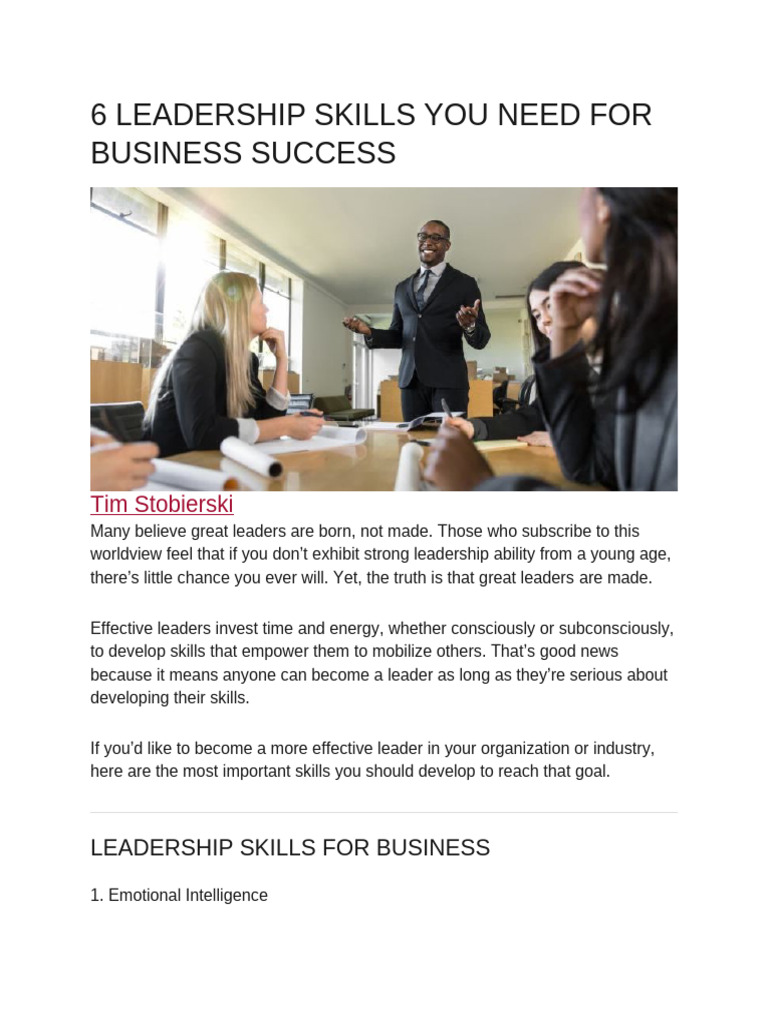 6 Leadership Skills You Need For Business Success Pdf Leadership