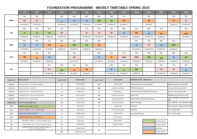 Ivs FP Weekly Timetable Spring 2025 (FP-1) | PDF