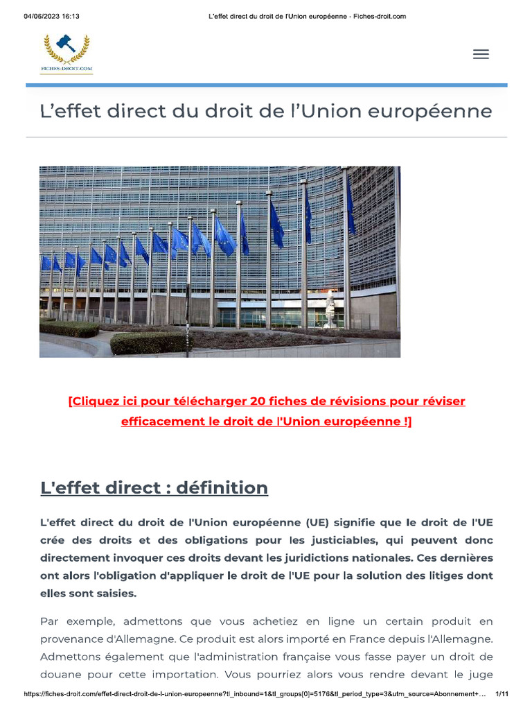 L Effet Direct Fiche de Droit | PDF
