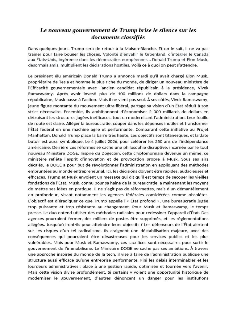 Trump et Musk : Réformes radicales en vue | PDF | Donald Trump ...