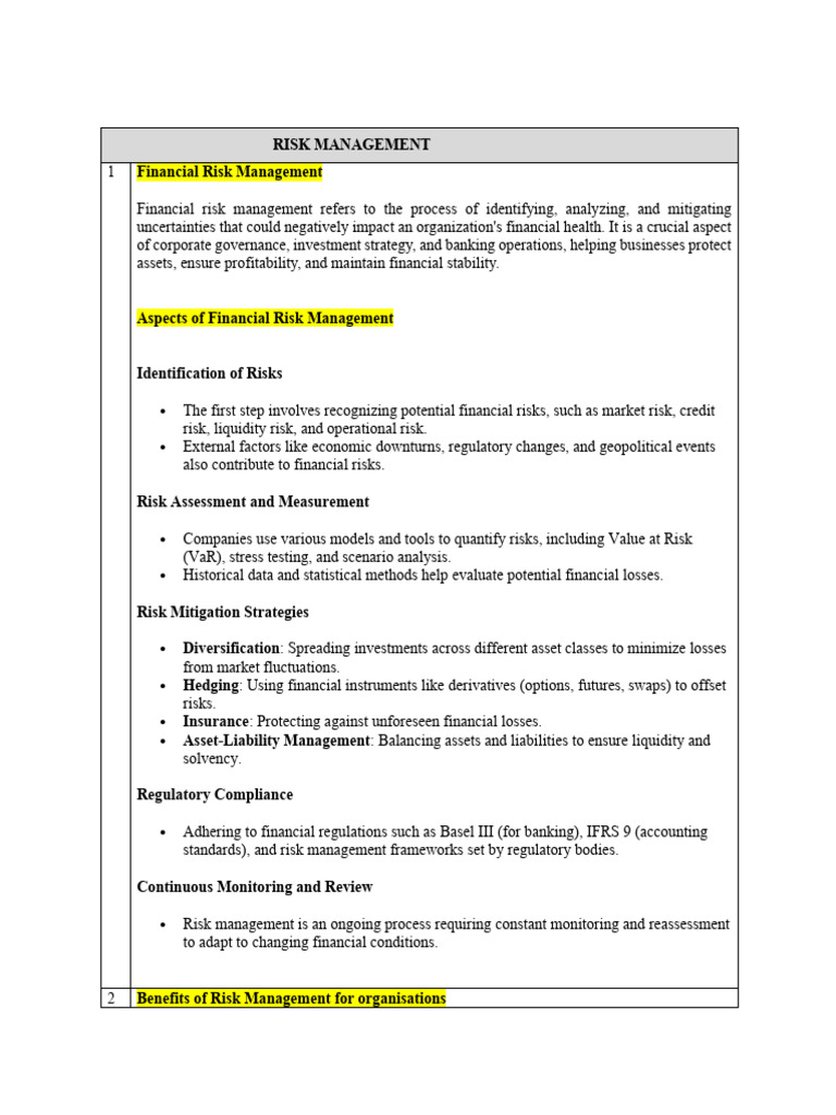 Financial Risk Management Essentials | PDF | Financial Risk | Value At Risk