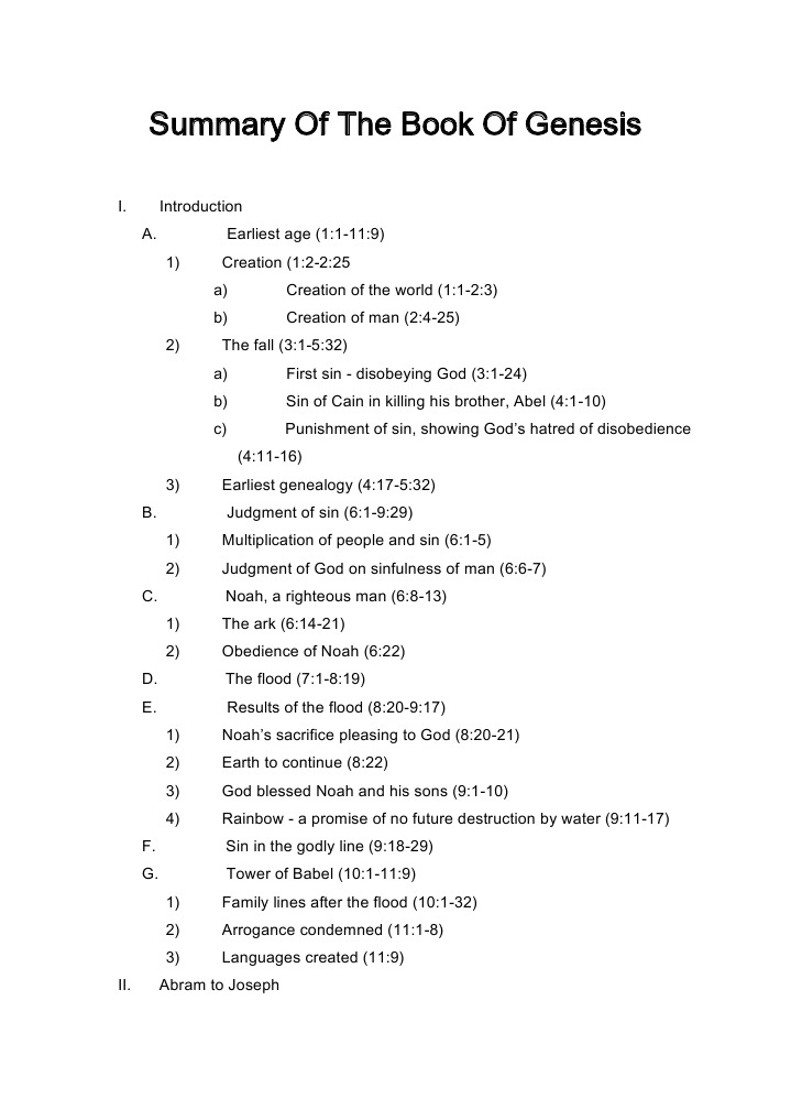 Book Of Genesis Summary - slide share