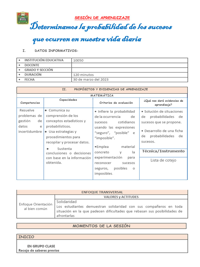 Probabilidad en la Vida Diaria: Actividades educativas | PDF ...