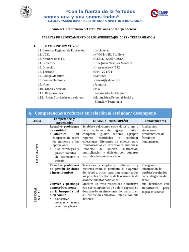 Carpeta de Reforzamiento de Los Aprendizajes 3°a | PDF | Biodiversidad ...