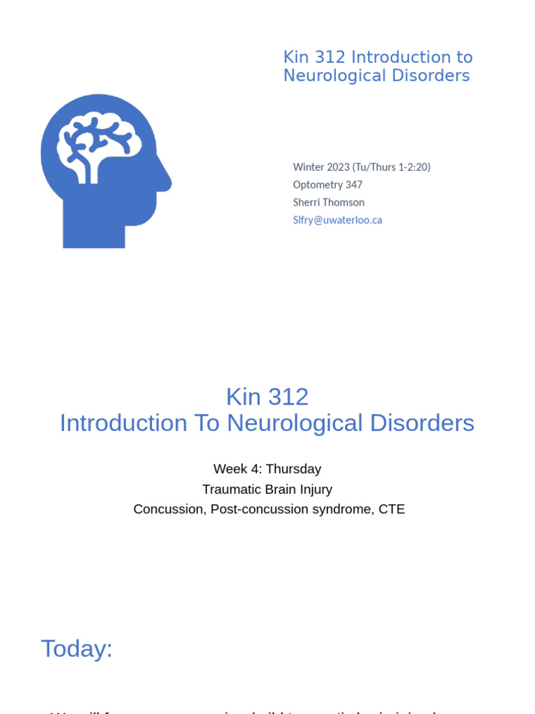 Kin 312 Week 4 TBI Thursday Student | PDF | Concussion | Chronic ...