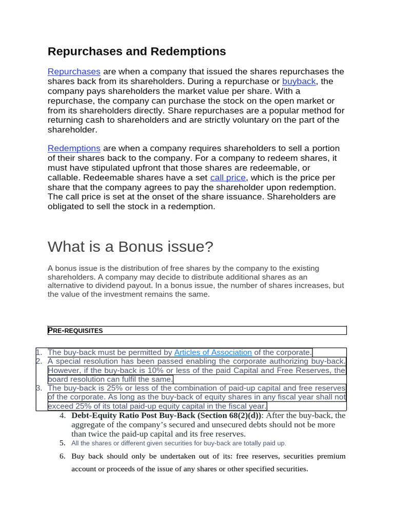 Securities Buyback Procedures Explained | PDF | Share Repurchase ...