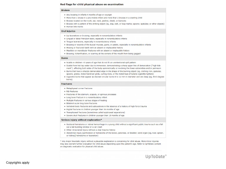 Red Flags For Child Physical Abuse On Examination | PDF
