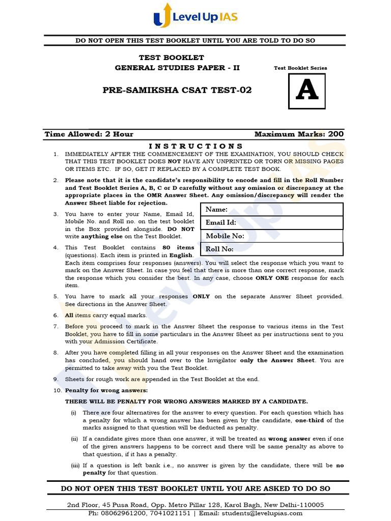 CSAT Test 02 - Question . @VictoryAnthem Jaat Devta | PDF