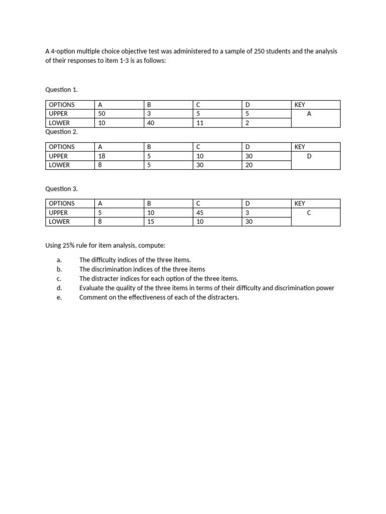 Test Item Analysis for Student Responses | PDF