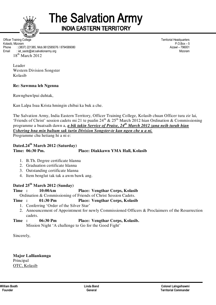 Salvation Army Officer Training Schedule | PDF