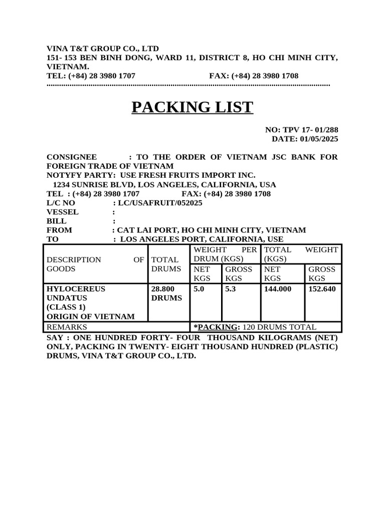 Packinglist NVNT | PDF
