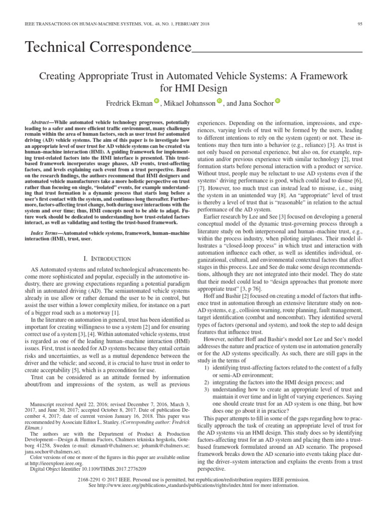 Creating Appropriate Trust in Automated Vehicle Systems A Framework For ...