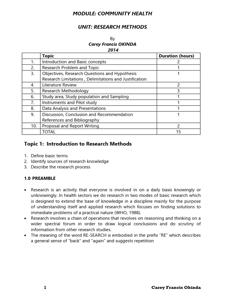 Community Health Research Methods Guide | PDF | Hypothesis | Theory