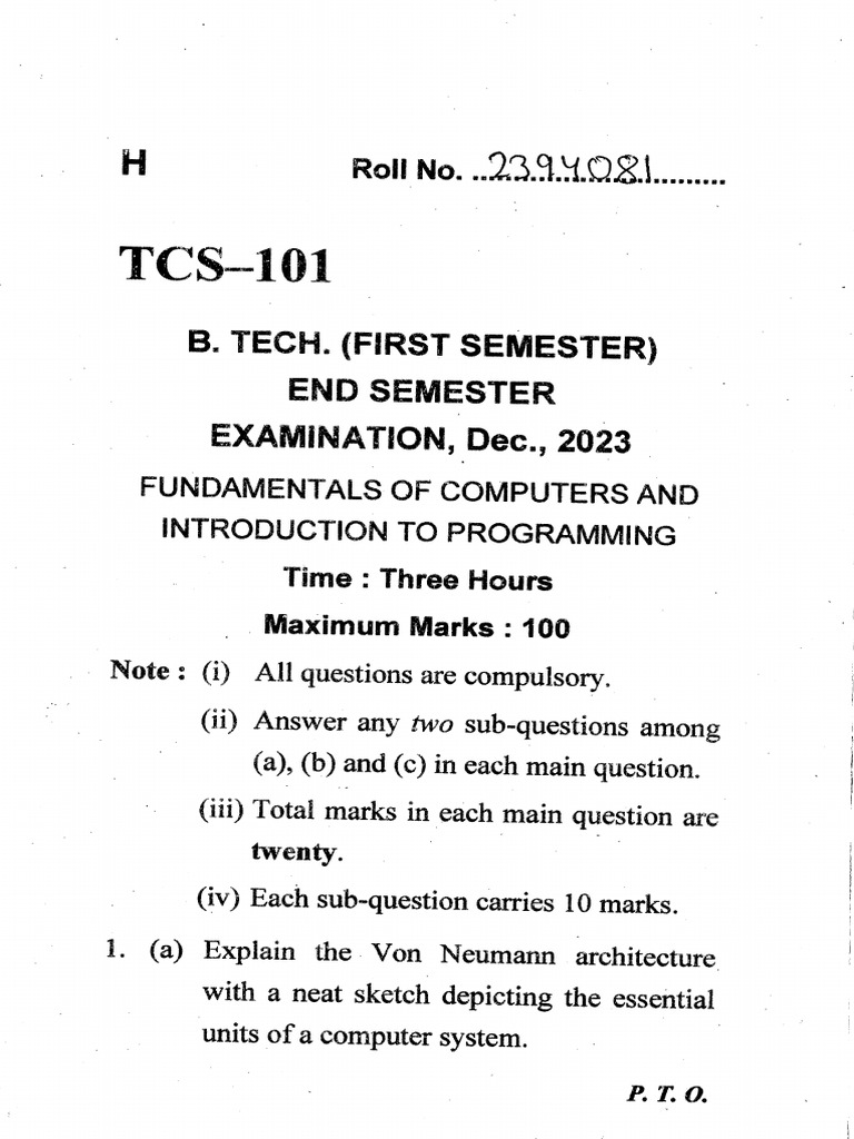tcs101 Endsem 2024 | PDF