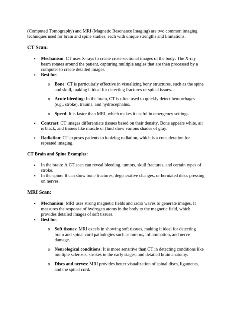 CT vs MRI for Brain and Spine Imaging | PDF | Magnetic Resonance ...